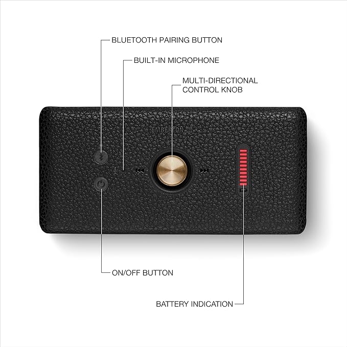 Marshall Emberton III Portable Bluetooth Speaker - Rugged Waterproof IP67 Design | Loud Stereo Sound, Deep Bass with 32+ Hr Playtime | Compact and Wireless for Travel and Outdoors - Black & Brass