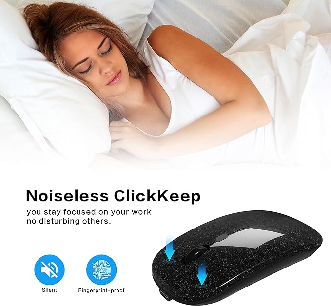 Wireless Bluetooth Mouse Rechargeable Laptop Mice Use Portable(Bluetooth5.2 and USB 2.4G) Dual Mode Connection Silent Slim Computer Mouse for Laptop/iPad Tablet/Apple MacBook/PC(Bright Black)