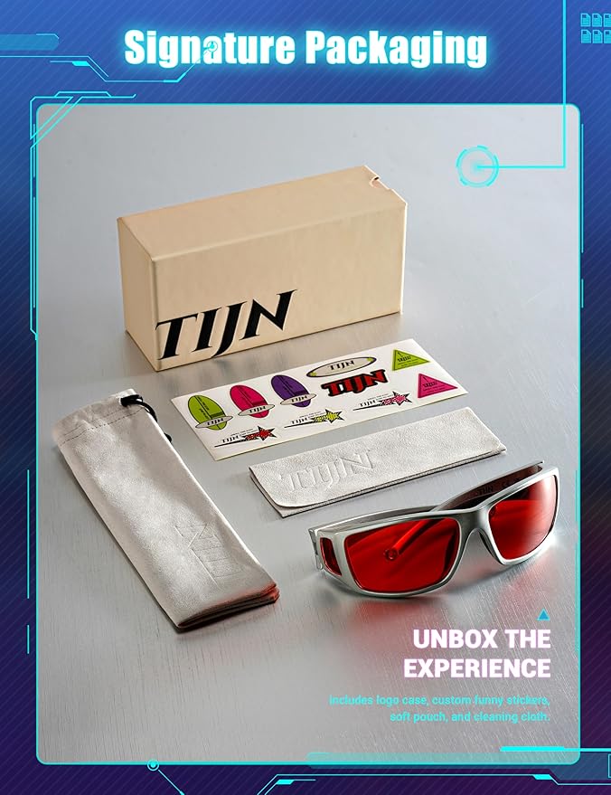 TIJN Sonia Red Sleep Glasses Orange Lens for Blue & Green Light Blocking,Dual AR Coating,Wraparound Frame for Gaming Screen