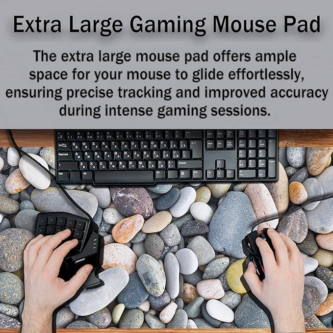 Computer Desk Pads Cobblestone Gaming Mouse Mat, Desk Mouse Pad XXL Mouse Pads, Desktop Computer Mat Non-Slip Rubber Base Waterproof with Stitched Edges, 35.4" X 15.7" Work/Game/Office/Home