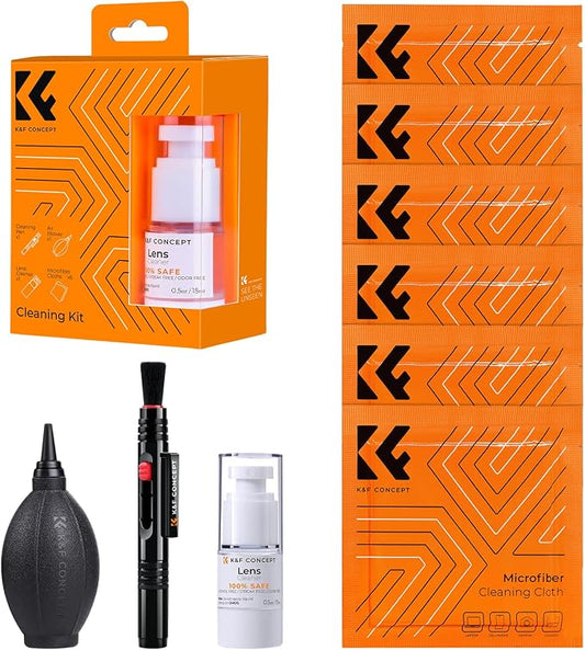 K&F CONCEPT 9-in-1 Camera Lens Cleaning Kit for DSLR Camera Lens Filter Cell Phones with Air Blowing, Vacuum Cleaning Cloth*6, 15ml Cleaning Cloths Liquid, Lens Cleaning Pen by KFCONCEPT