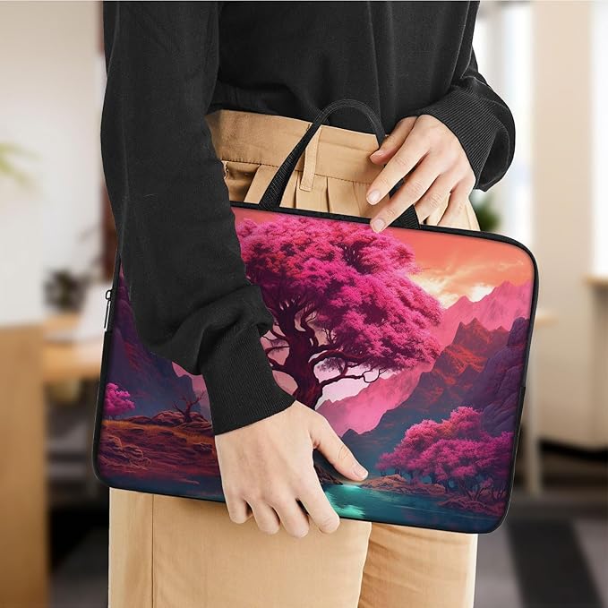 Laptop Sleeve Bag with Handle Computer Protective Soft Cover Case for 14 Inch 13 Inch Laptop,Pink Tree