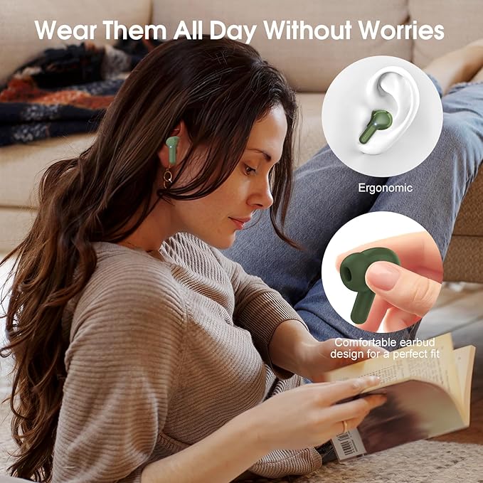 Wireless Earbuds, Bluetooth 5.4 Headphones HiFi Stereo, Bluetooth Earbuds with ENC Noise Cancelling Mic, IP7 Waterproof in Ear Earphones, 48H, LED Display Ear buds for Pad Phones Workout Sports, Green