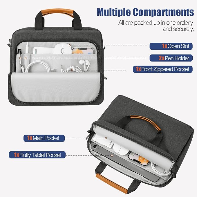 MoKo 13 Inch Tablet Sleeve Case Fits 13 Inch New iPad Pro M5 & Air M4 2026,iPad Pro 12.9 M2&M1,Surface Laptop Go 12.4,Galaxy Tab S8+/S9+ 12.4,Multi-Functional Pockets with Shoulder Strap,Black&Gray