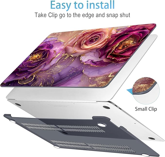 Mektron for MacBook Air 13 inch Case 2021-2018 Release A2337 M1 A2179 A1932, Plastic Hard Shell Case Only Compatible with MacBook Air 13 inch Retina Fits Touch ID, Marble Flowers