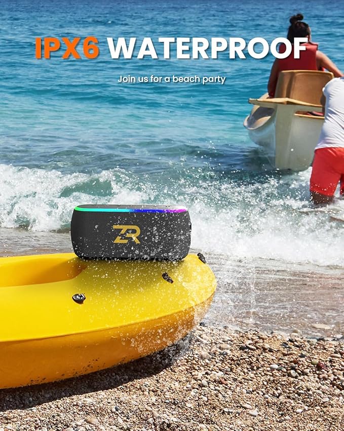 Bluetooth Speaker, Portable Wireless Speakers with Hooks, 40W Deep Bass EQ, IPX6 Waterproof, Bluetooth 5.3 TWS, RGB Lights, 15H Playtime, Built-in Battery for Outdoor Camping Beach (Black)