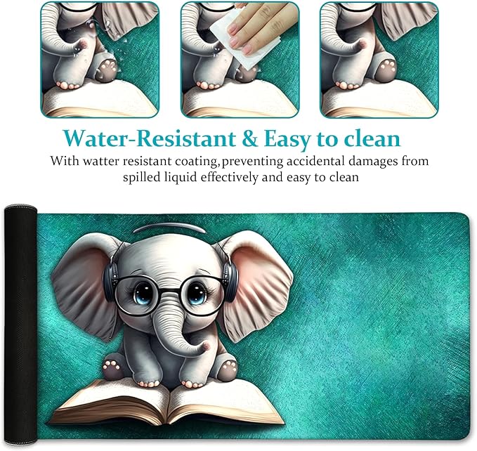 Elephant Mouse Pad, Large Extended Non-Slip Gaming Mat for Desk, Cute Keyboard and Mouse Pad for Computer, Laptop, Office Work, and Home, Stylish Desk Accessories (31.5x11.8 in)