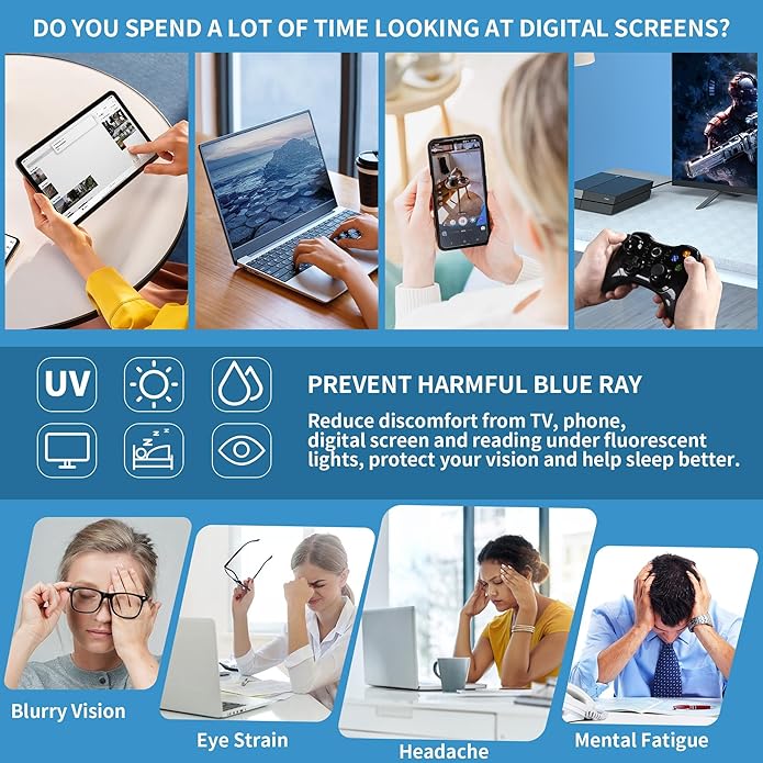 JM Aviator Blue Light Blocking Computer Glasses, Square Eye Protect Video Eyeglasses Anti Glare Men Women