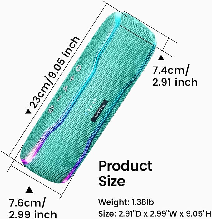 ERKEISEHN Bluetooth Speaker, IPX7 Waterproof Wireless Speakers, Flashing Light, 25W Super Bass, 24H Playtime, Birthday Valentines Gifts for Him/Men, TWS Pairing, Beach Vacation Essentials, Grass Green