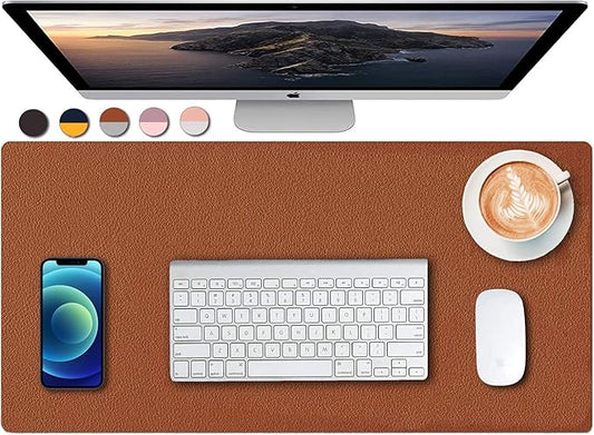 Dual Sided PU Leather Desk Pad, Mouse Pad, Office Desk Mat, Non-Slip Laptop Desk Pad, Waterproof Desk Writing Pad for Office and Home (23.6" x 11.8", Brown+Silver)
