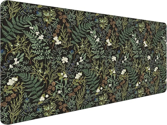 Dark Green Plant Large Mouse Pad 31.5x15.7inch, Vintage Green Fern Leaves Botanical Cottagecore Mouse Pads for Wireless Mouse Computers Laptop Desk Accessories, Plant Desk Accessories