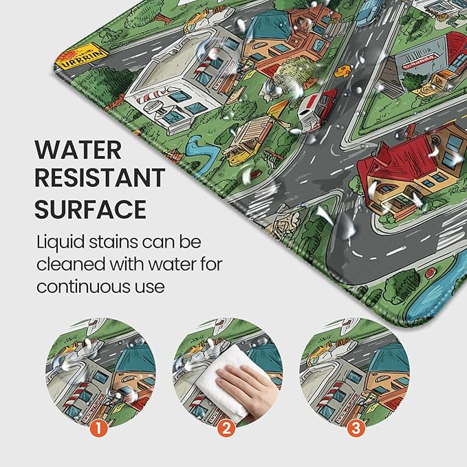 35.4 x 15.7 Inches XXL Large Gaming Mouse Pad, Cartoon City Street Map Design, Non-Slip Base, Waterproof and Scratch-Resistant Surface, Suitable for Home and Casual Gaming Desktop mats