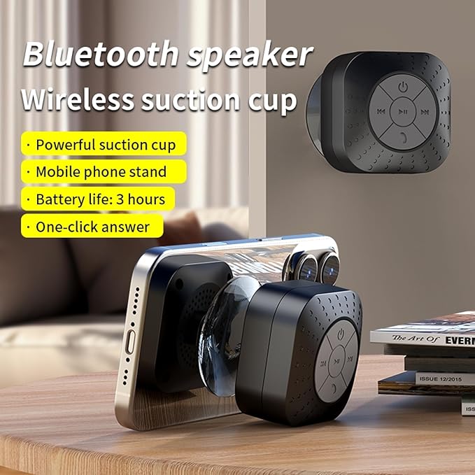 Mini Bluetooth Shower Speakers, Portable Wireless Speaker with Suction Cup, Pairs Easily to Phones, Tablets, Computer, Gift for Men & Women (Black)