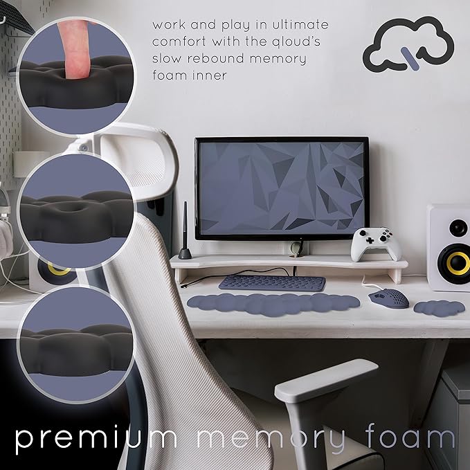 Create-ables Qloud Cloud Wrist Rest Keyboard Wrist Rest for Computer Keyboard Pad, Cloud Keyboard Wrist Rest, Wrist Pad for Keyboard, Memory Foam, Non Slip Base, Comes with Mouse Pad - Slate Blue