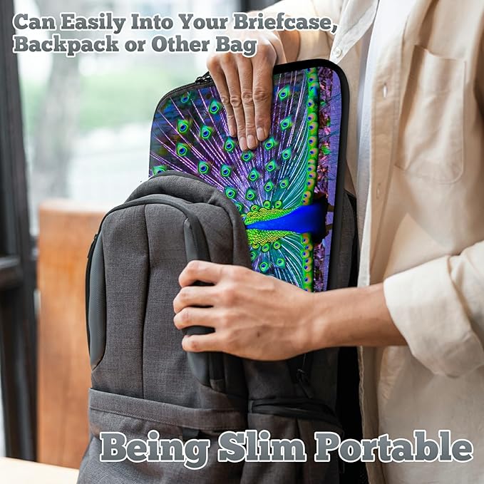 Universal Laptop Sleeve Tablet Case 12 inch, Peacock Slim Carrying Case Handbag Travel Laptop Bag for Surface Pro 9 8 7/Laptop Go 2 3, MacBook Air 11/12
