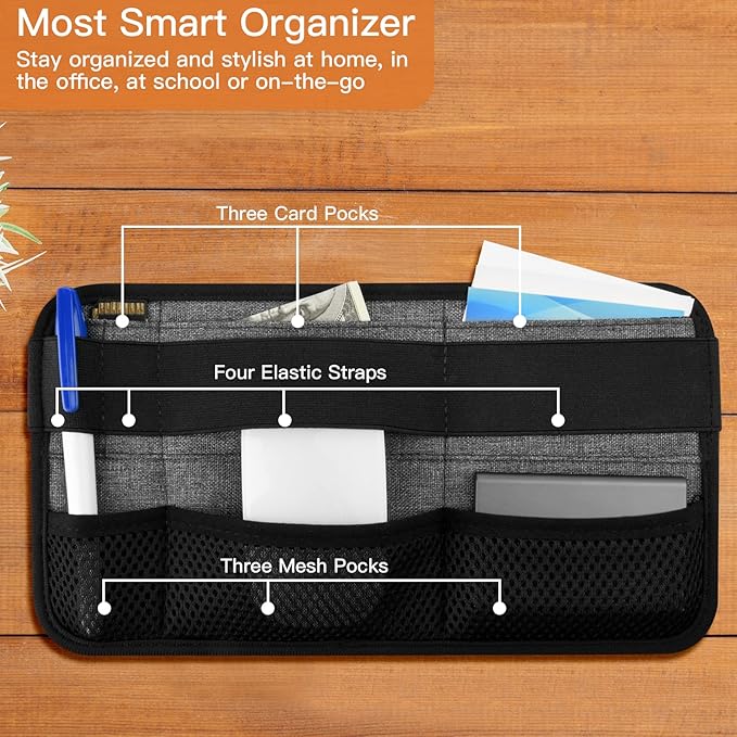 Portable Tech Organizer Attachable to Laptop for Electronics, Cables, Mouse, Power Bank, USB Adapter, Charger, Cellphone - Gray
