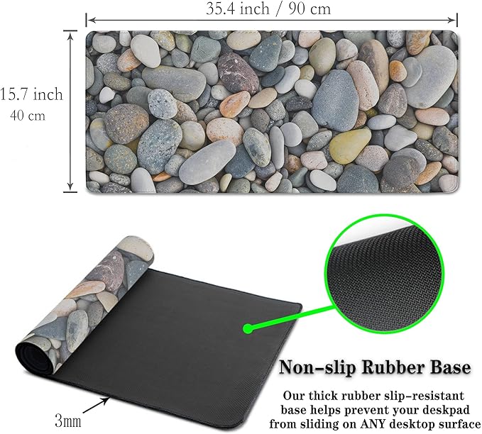 Computer Desk Pads Cobblestone Gaming Mouse Mat, Desk Mouse Pad XXL Mouse Pads, Desktop Computer Mat Non-Slip Rubber Base Waterproof with Stitched Edges, 35.4" X 15.7" Work/Game/Office/Home