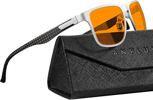 ANYLUV Carbon Fiber Reading Glasses for Men Women, Blue Light Blocking Computer Readers, Anti Glare Spring Hinge