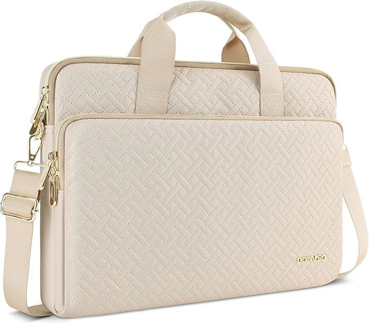 DOMISO 15.6 inch Laptop Case Sleeve Protective Cover Compatible with MacBook Pro 16 M4 M3 M2/Pro Max,15.6-16 inch HP Dell ASUS Lenovo Chromebook,Waterproof Computer Bag with Shoulder Strap,Beige