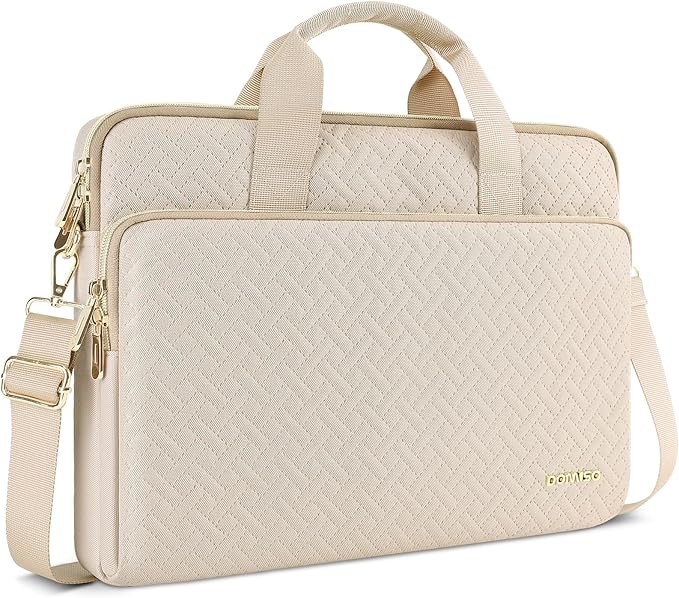 DOMISO 17 inch Laptop Sleeve Protective Case Cover Compatible with 17-17.3 inch HP Dell ASUS Lenovo Chromebook,Waterproof Computer Cases Bag with Shoulder Strap,Beige