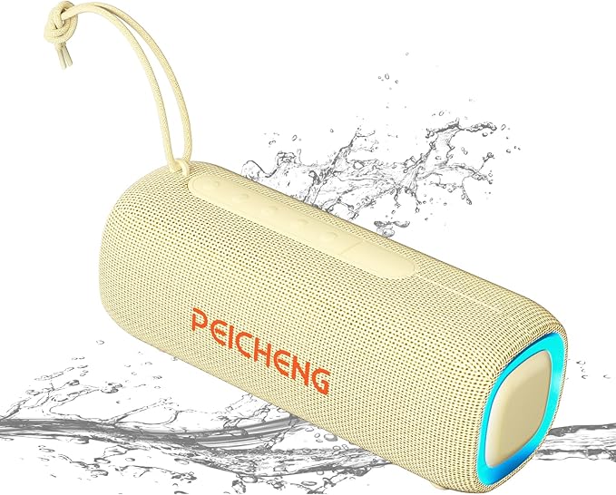 Bluetooth Speaker, Portable Wireless Clear Loud Stereo Sound IPX5 Waterproof with RGB Lights BT5.3 Long Playtime TWS Pairing,for Home Party Outdoor Beach,Great Gift Choice (Beige)