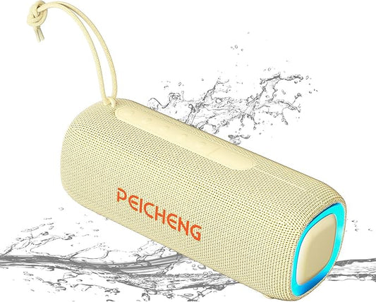 Bluetooth Speaker, Portable Wireless Clear Loud Stereo Sound IPX5 Waterproof with RGB Lights BT5.3 Long Playtime TWS Pairing,for Home Party Outdoor Beach,Great Gift Choice (Beige)