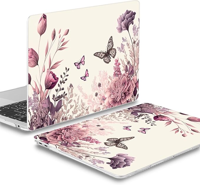 Mektron Case for MacBook Air 13 inch M1 A2337 A2179 A1932,Hard Cover 2018-2021 Air 13-inch with Touch bar, Exclusively Designed Protective Shell with Screen Protector, Butterfly Flower C074