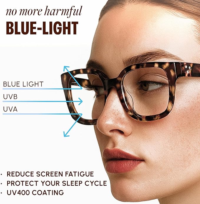 IBOANN Oversized Blue Light Glasses for Woman, Funky Fashion Glasses With Preppy Look, Reduce Screen Fatigue Computer Glasses