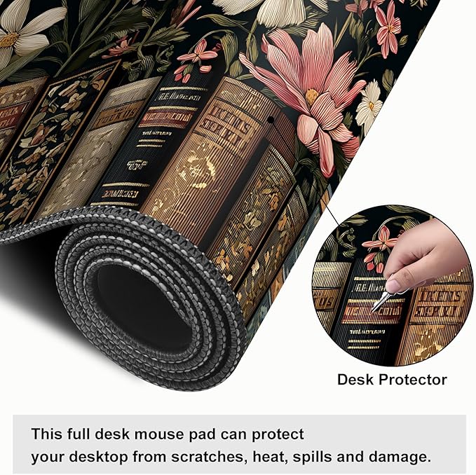Mouse Pad, Large Anti-Slip with Stitched Edges Desk Mat Desktop Laptop Computer Desk Keyboard Mat,Table Protector Blotter Mat (Book, 31.5" x 11.8")