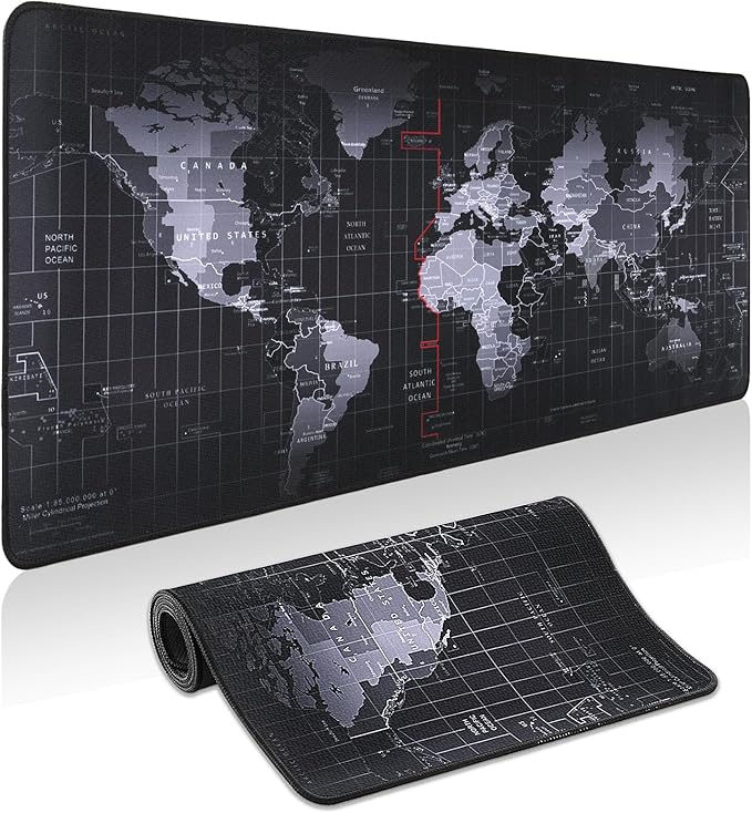Mouse Pad Gaming - Desk Mat for Keyboard and Mouse -Black World Map Large Mouse Pads for Desk, Gaming Mousepad with Non-Slip Base, Desks Pad (31.5" X 11.8") for Game, Office and Home