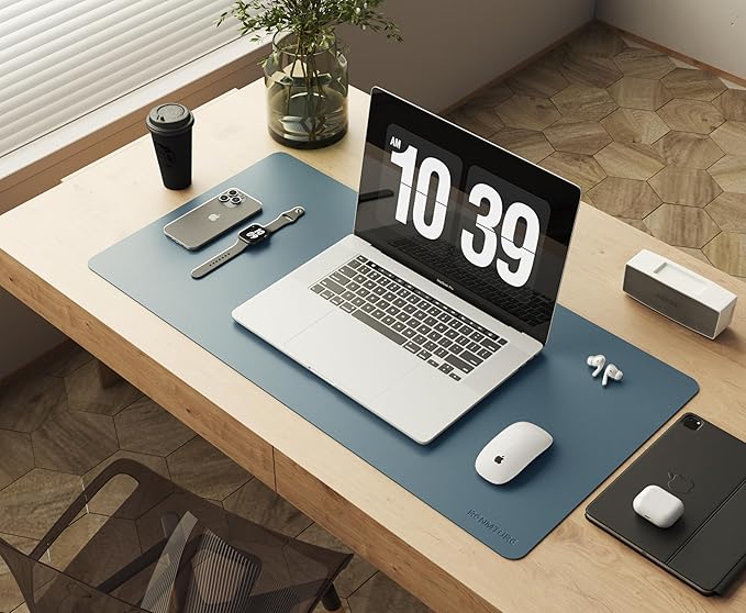 RENMTURE Double-Sided Two-Tone Faux Leather Desk mat Desktop Organization and Accessories Home and Office Large Mouse pad Game and Work (Blue/Green, 36"x17")