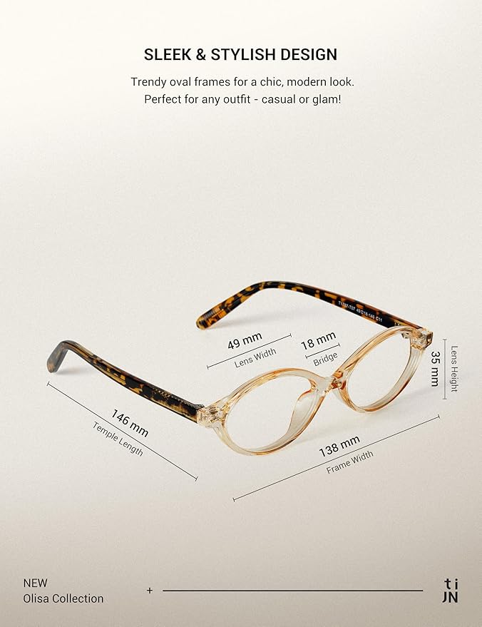 TIJN Olisa Blue Light Blocking Glasses for Women Men,Retro Oval Frame Bluelight Eyeglasses for Gaming/Computer/Screen