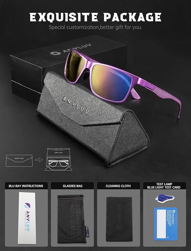 ANYLUV Carbon Fiber Reading Glasses for Men Women, Blue Light Blocking Computer Readers, Anti Glare Spring Hinge