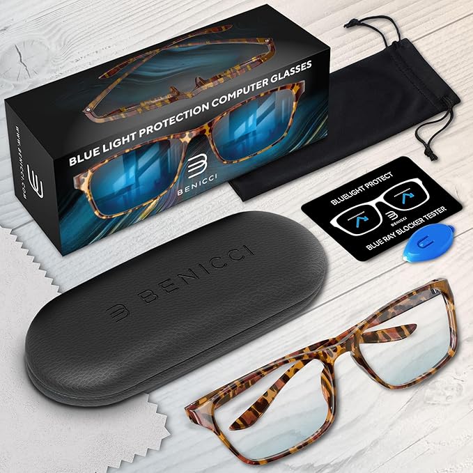 Stylish Blue Light Blocking Glasses for Women & Men – Helps Ease Digital Eye Strain & Headache from Computers, Phones w/Case