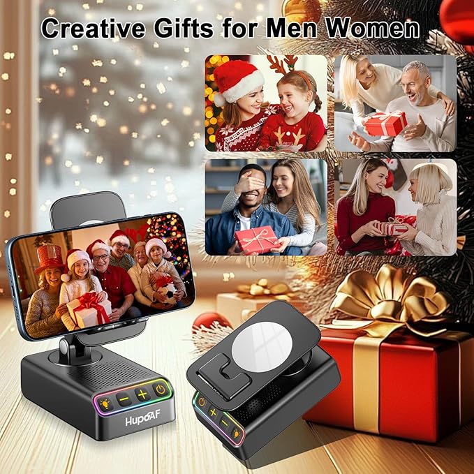 Adjustable Cell Phone Stand with Wireless Induction Bluetooth Speaker, HD Surround Sound for Home and Outdoors, Compatible with iPhone/Samsung Galaxy, 2026 Birthday Gifts for Men Women Dad Mom