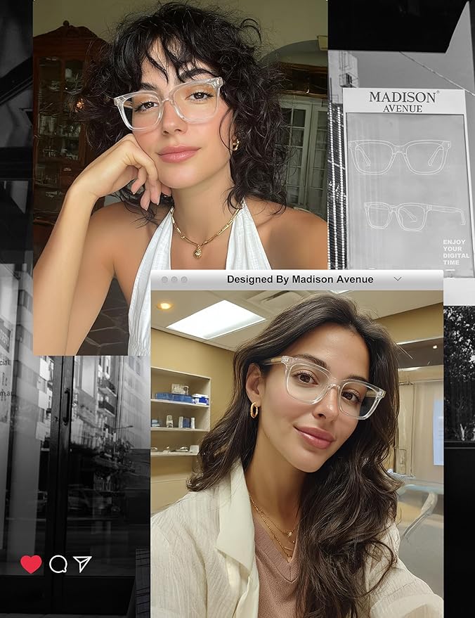 Madison Avenue Trendy Sqaure Blue Light Blocking Glasses for Women with Case, Stylish Anti Glare Glasses for Computer