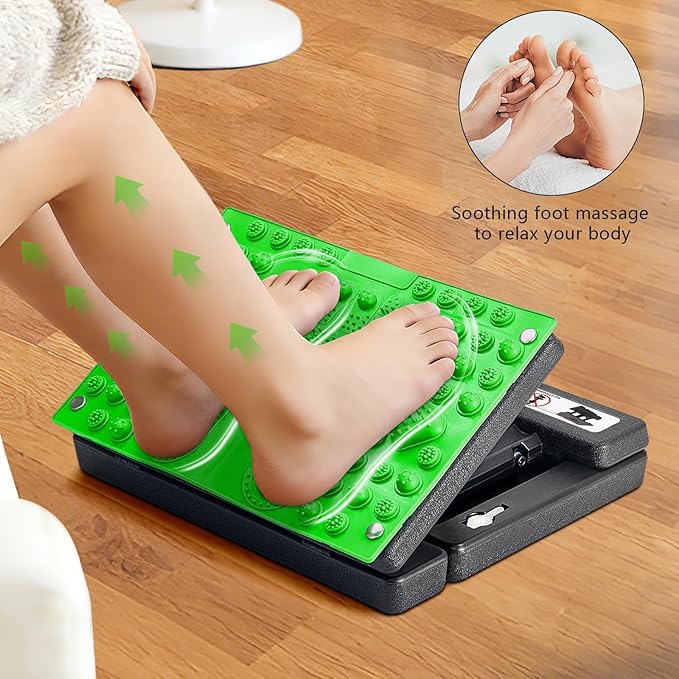 Footrest for Under Desk at Work, Height Adjustable Foot Rest with Reflexology Pad, Foldable Ergonomic Foot Stool for Muscle Tension Relief, Suitable for Office, Home & All-Season Use(Green)