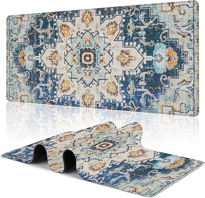 Desk Mat,Bohemian Textile Rug Texture Mouse Pad,31.5""X15.7"" Large Desk Pad with Stitched Edge Non-Slip Base Keyboard Big Mouse Pad for Office Home Work Gaming, WDQ-D10