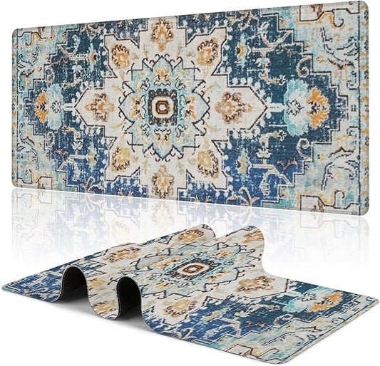 Desk Mat,Bohemian Textile Rug Texture Mouse Pad,31.5""X15.7"" Large Desk Pad with Stitched Edge Non-Slip Base Keyboard Big Mouse Pad for Office Home Work Gaming, WDQ-D10