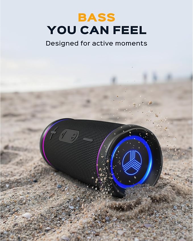 TREBLAB HD77 – Waterproof Bluetooth Speaker, 25W Loud 360° Sound, Deep Bass, IPX7, TWS Pairing, RGB Lights, 20H Battery, Portable Wireless Speaker for Outdoor, Beach, Camping, Party, Travel
