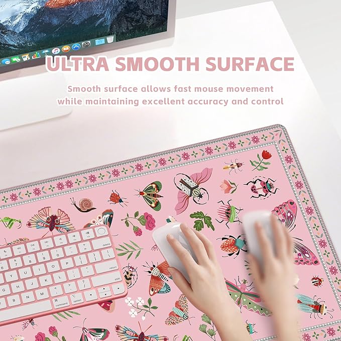 Baziabbo Pink Desk Mat,XXL Extended Large Mouse Pad,Cute Gaming Mousepad with Stitched Edge,Non-Slip Rubber Base Keyboard Desk Pad for Home Office Study Game