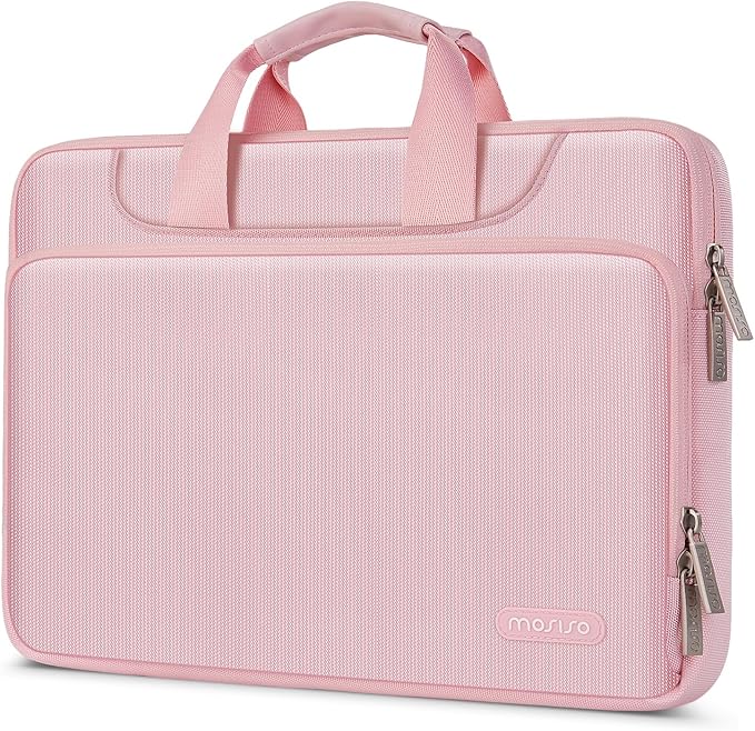 MOSISO 360 Protective Laptop Case 13.3 inch, 13-14 inch Laptop Sleeve Compatible with MacBook Air/Pro 13/Pro 14 M5 M4 M3 M2 M1, HP Dell ASUS Lenovo,Computer Bag with Belt, Pink
