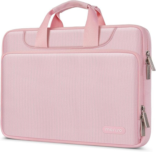 MOSISO 360 Protective Laptop Case 13.3 inch, 13-14 inch Laptop Sleeve Compatible with MacBook Air/Pro 13/Pro 14 M5 M4 M3 M2 M1, HP Dell ASUS Lenovo,Computer Bag with Belt, Pink