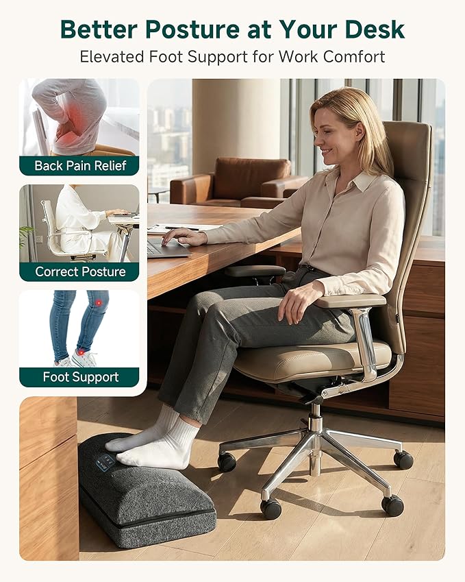 Snailax Footrest Massager with Adjustable Vibrating Heat, Ergonomic Footrest for Desk & Office, Foot Massager for Relaxation, Stress Relief & Circulation Boost, Product for Office Workers
