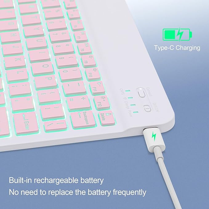 Backlit Bluetooth Keyboard Small Portable Wireless Keyboard Rechargeable Illuminated for Android Samsung Tablet Cell Phone Smartphone iPad A16 11th 10th Generation iPad Pro Air Mini iPhone (Pink)