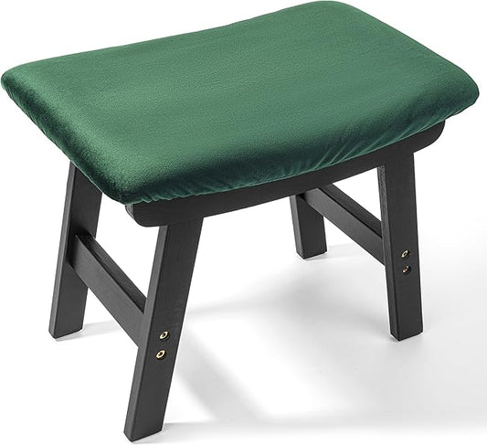 BAMBOO LAND- Bamboo Foot Stools Ottoman, Green Cushion & Black Wood Legs, Small Ottoman Foot Rest for Couch