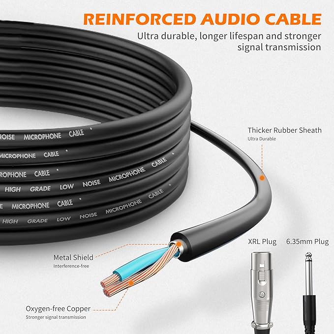 Wired Microphone for Singing, Metal Female, ON/Off Switch, Professional Vocal Dynamic Mic with 20ft & 6.5ft XLR Audio Cable, Cardioid Studio Microfono for Podcasting and Recording, Gold-L52