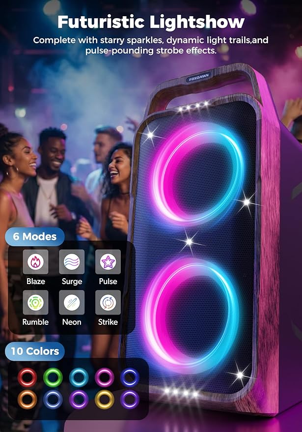 Portable Bluetooth Speaker: 240W Peak Powerful Loud Sound Deep Bass Wireless Boombox Large Subwoofer 15 Hours Battery Life Fast Charging with Led Light Show for Party Outdoor Camping Backyard