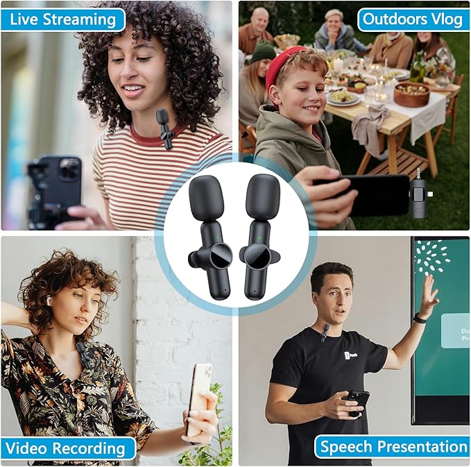 RICCHI 3 in 1 Wireless Lavalier Microphone for iPhone/Android Phone/Camera, USB C & Lightning Mini Microphone, Type C Microphone Clip on Lapel Mic for Video Recording, Interview, TikTok, Vlog