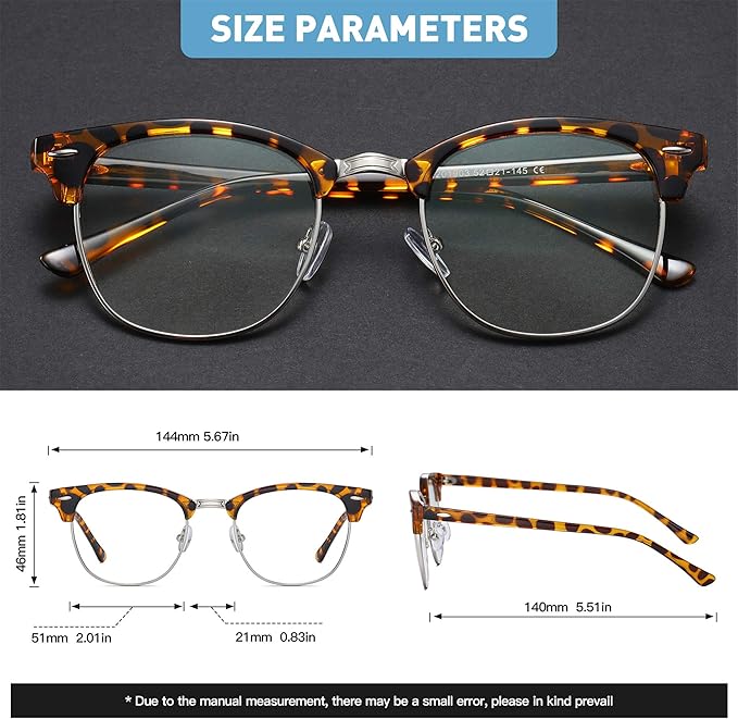 Blue Light Blocking Glasses Vintage Half Frame UV Clear Lens Anti Eyestrain Computer Gaming Glasses for Women Men